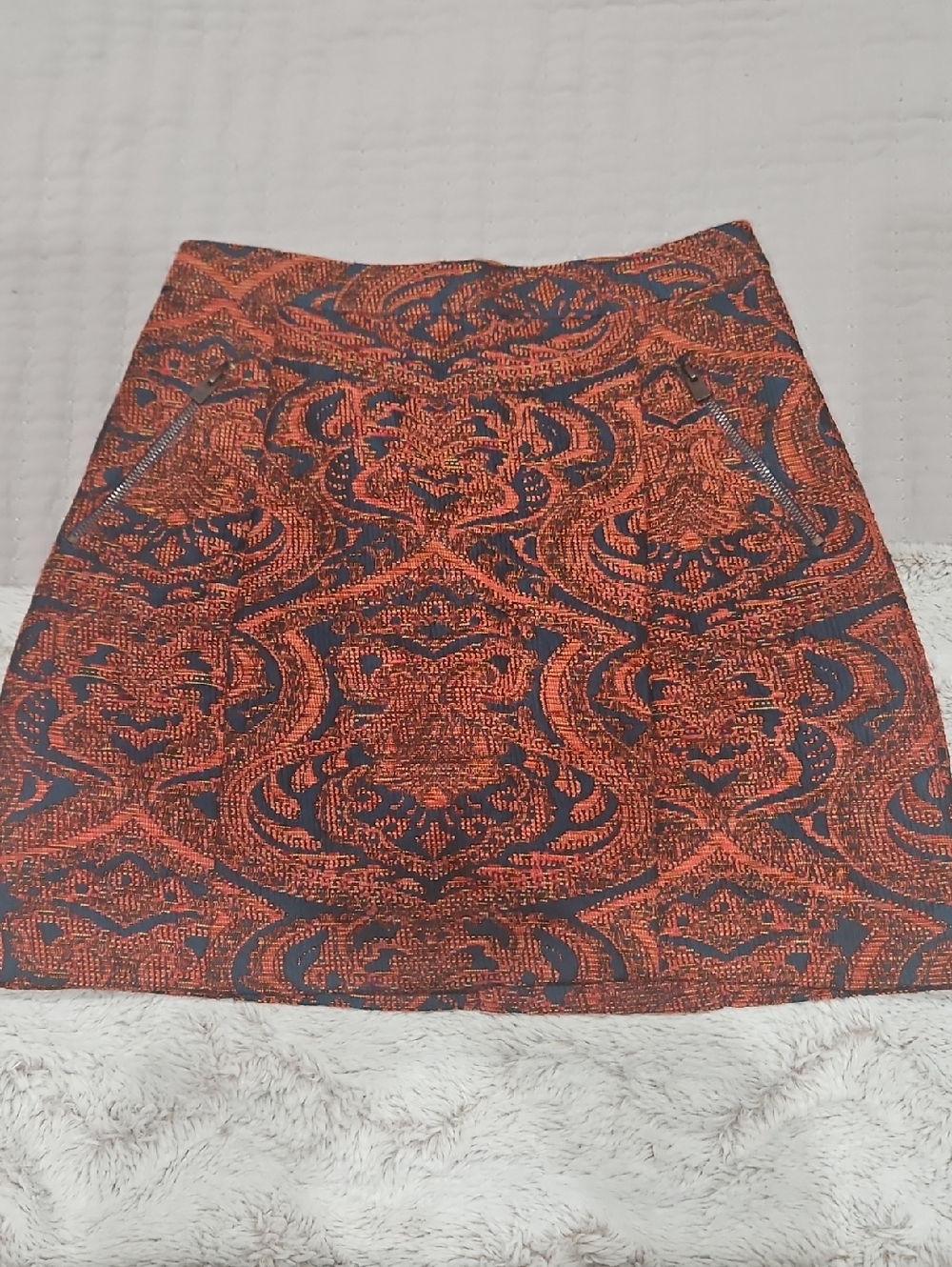 Hollister Red and Navy Jacquard Mini Skirt